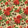 Tissu coton rouge et vert imprimé tête de mort fleuri mexicain Tissu coton rouge et vert imprimé tête de mort fleuri mexicain