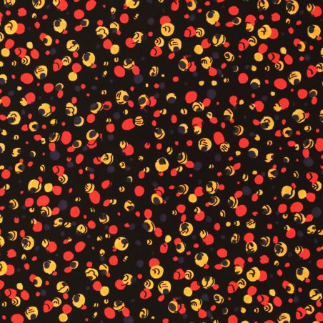 Tissu en viscose imprimé bulles noir, rouge et jaune Tissu en viscose imprimé bulles noir, rouge et jaune