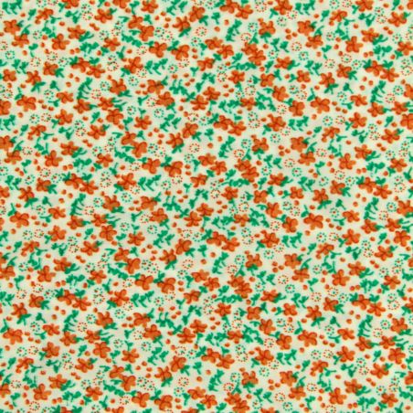 Tissus en viscose blanc imprimés fleuris orange et vert Tissus en viscose blanc imprimés fleuris orange et vert