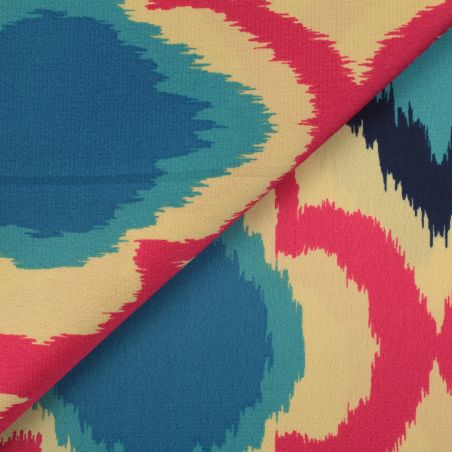Tissu en viscose imprimé fleur fuchsia et bleu Tissu en viscose imprimé fleur fuchsia et bleu