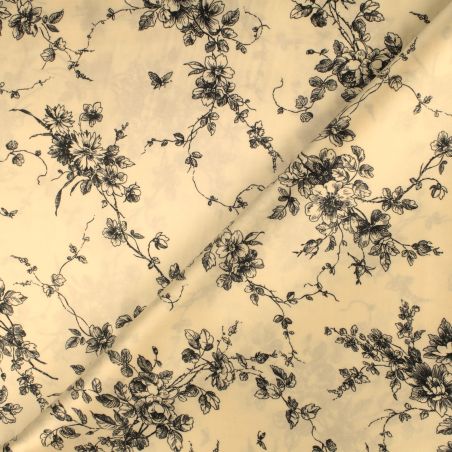 Tissu Satin Blanc à Impression Florale - Toucher Soie Tissu Satin Blanc à Impression Florale - Toucher Soie