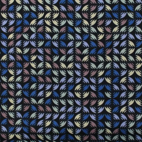 Tissu coton noir imprimé géométrique multicolore - Idéal pour habillement et couture au mètre Tissu coton noir imprimé géométrique multicolore - Idéal pour habillement et couture au mètre