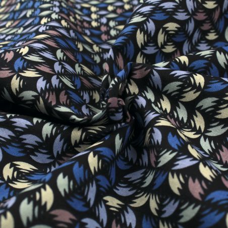 Tissu coton noir imprimé géométrique multicolore - Idéal pour habillement et couture au mètre Tissu coton noir imprimé géométrique multicolore - Idéal pour habillement et couture au mètre