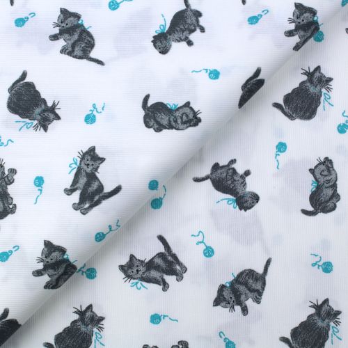 Tissu coton blanc milleraie imprimés chats Tissu coton blanc milleraie imprimés chats