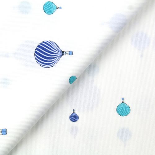 Tissu en coton blanc milleraie avec motif ballon dirigeable bleu Tissu en coton blanc milleraie avec motif ballon dirigeable bleu