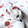 Tissu coton milleraies motif accessoires féminins mode rouge et noir Tissu coton milleraies motif accessoires féminins mode rouge et noir