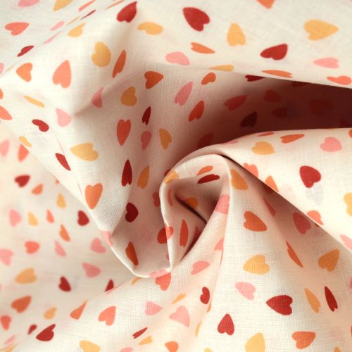 Tissu en coton beige avec imprimé cœurs roses multicolores – Idéal pour couture & déco Tissu en coton beige avec imprimé cœurs roses multicolores – Idéal pour couture & déco